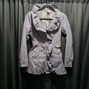 Stella Starr Womens Ruffle Trim Cotton Jacket Floral Lined Grey  Small